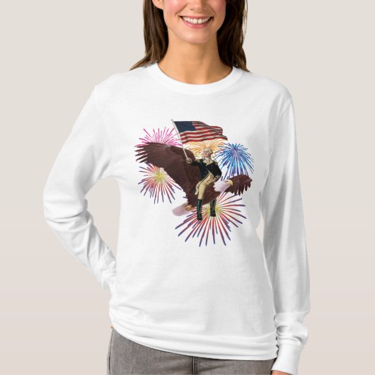 George Washington Riding Eagle met vlag T-shirt (Voorkant)