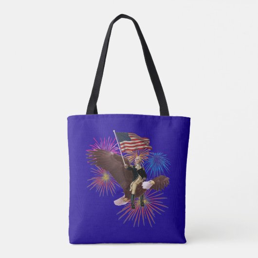 George Washington Riding Eagle met vlag Tote Bag (Achterkant)