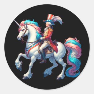 George Washington rijdend op een eenhoorn 4 juli w Ronde Sticker