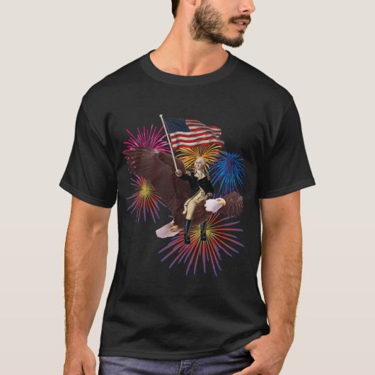 George Washington rijdt op een adelaar met een vla T-shirt (Voorkant)