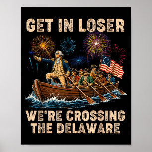 George Washington Stapt In Terwijl Hij De Delaware Poster