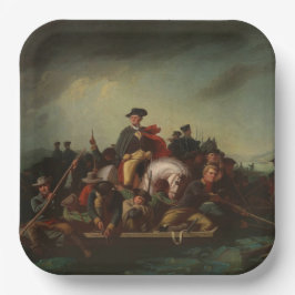 George Washington steekt de Delaware over Papieren Bordje