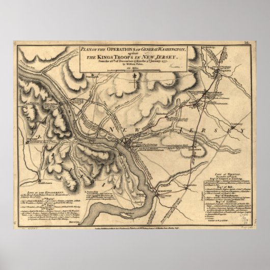 George Washington Trenton NJ Battlefield Map 1777 Poster (Voorkant)