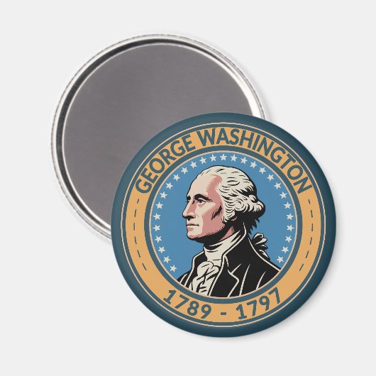 George Washington US President Illustration Badge Magneet (Voorkant / Achterkant)