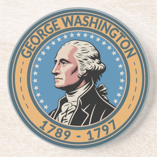 George Washington US President Illustration Badge Zandsteen Onderzetter (Voorkant)