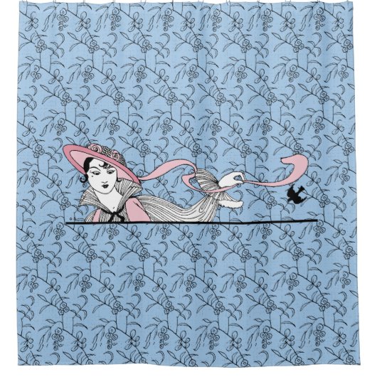 Georges Barbier 1920 Mode Lady en Bird Douchegordijn (Voorkant)