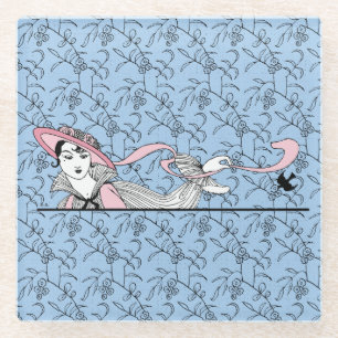 Georges Barbier 1920 Mode Lady en Bird Glazen Onderzetter