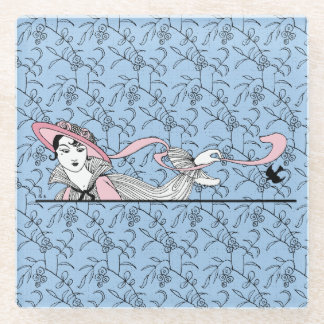 Georges Barbier 1920 Mode Lady en Bird Glazen Onderzetter