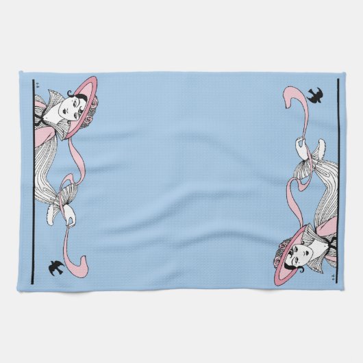 Georges Barbier 1920 Mode Lady en Bird Theedoek (Horizontaal)