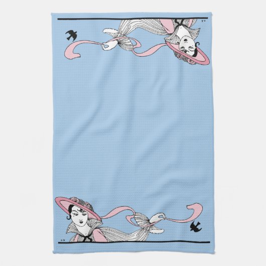 Georges Barbier 1920 Mode Lady en Bird Theedoek (Verticaal)