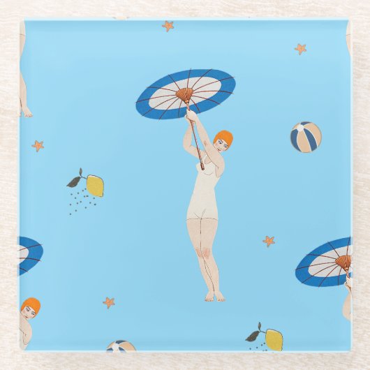 Georges Barbier Au Lido 1924 Mode Glazen Onderzetter (Voorkant)