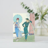 Georges Barbier Lady aan het Briefkaart van Beach (Staand voorkant)