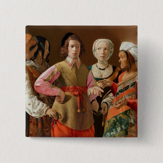Georges de la Tour - The Fortune Teller Vierkante Button 5,1 Cm (Voorkant)