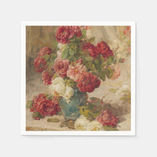 Georges Jeannin - Een stilleven met Rozen in een… Servet