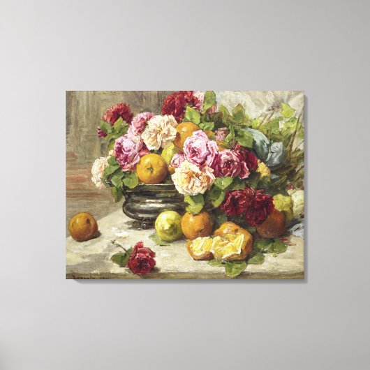 Georges Jeannin still Life of Rozen and Fruit Canvas Afdruk (Voorkant)