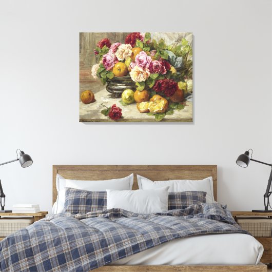 Georges Jeannin still Life of Rozen and Fruit Canvas Afdruk (Insitu (Slaapkamer))