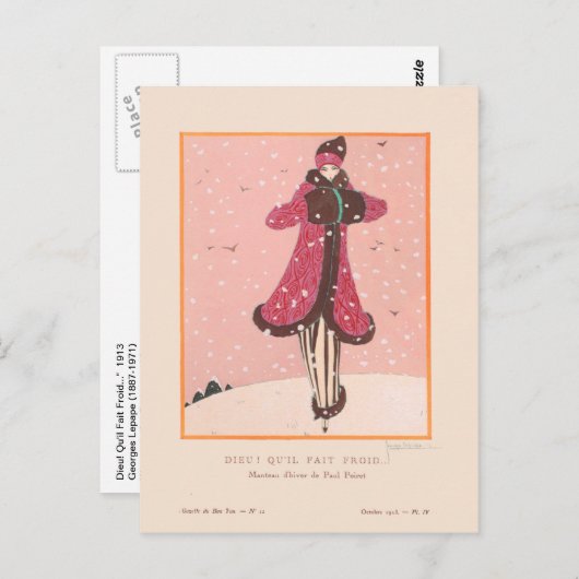 Georges Lepape  Art Deco Mode Het is koud Briefkaart (Voorkant / Achterkant)