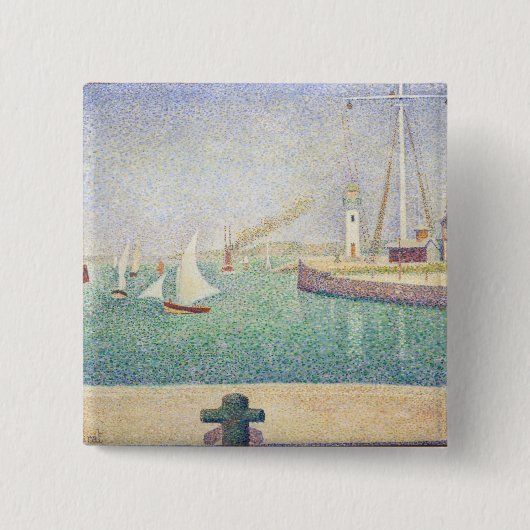 Georges Seurat - Ingang van de haven van Honfleur Vierkante Button 5,1 Cm (Voorkant)