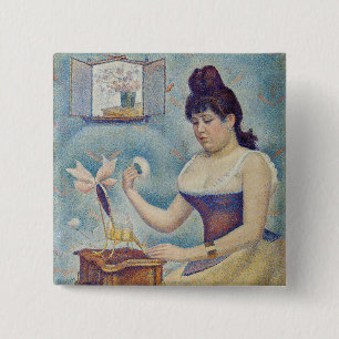 Georges Seurat - Jonge vrouw die zich poedert Vierkante Button 5,1 Cm