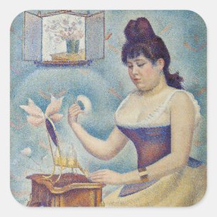 Georges Seurat - Jonge vrouw die zich poedert Vierkante Sticker