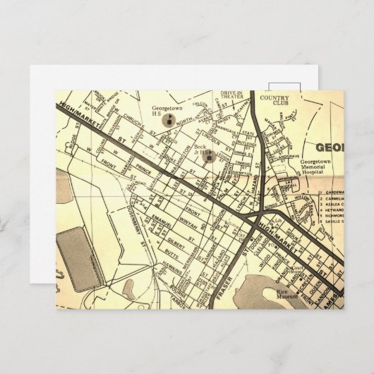 Georgetown, SC Map Briefkaart (Voorkant / Achterkant)