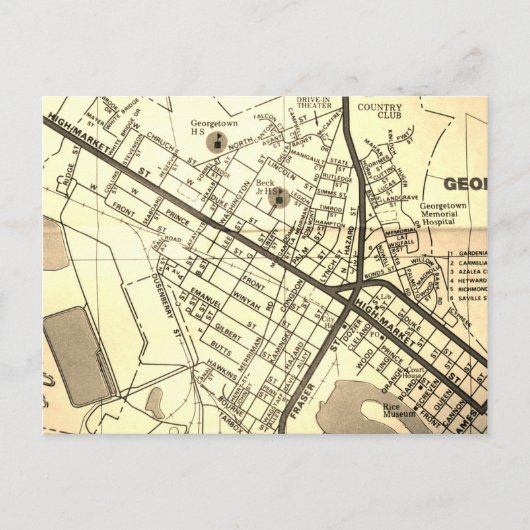 Georgetown, SC Map Briefkaart (Voorkant)