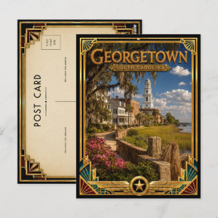 Georgetown South Carolina Vintage Art Deco Goud  Briefkaart