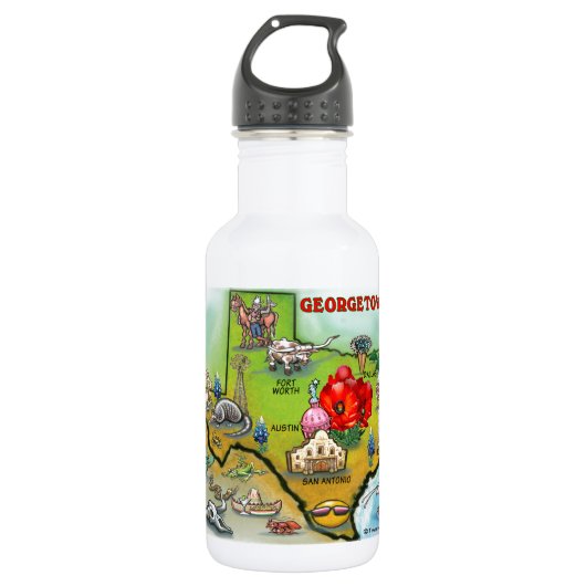 Georgetown Texas Cartoon Kaart Waterfles (Voorkant)
