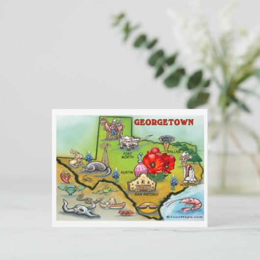 Georgetown Texas Cartoon Map Briefkaart (Staand voorkant)
