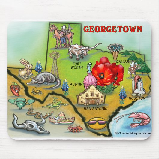 Georgetown Texas Cartoon Map Muismat (Voorkant)