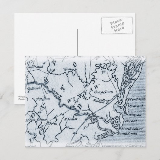 Georgetown Winyah South Carolina Map Post Card Briefkaart (Voorkant / Achterkant)