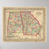 Georgia, Alabama Map door Mitchell Poster (Voorkant)