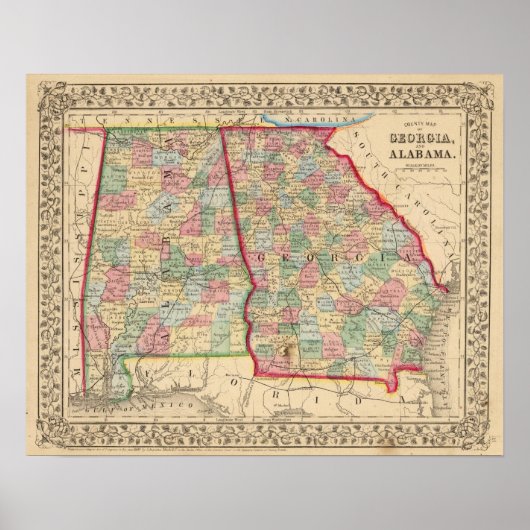 Georgia, Alabama Map door Mitchell Poster (Voorkant)