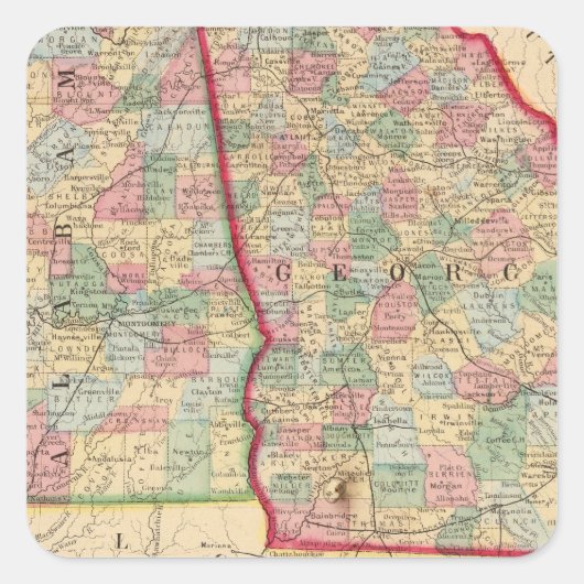 Georgia, Alabama Map door Mitchell Vierkante Sticker (Voorkant)