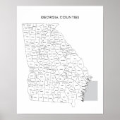 Georgia counties map met provincienamen poster (Voorkant)