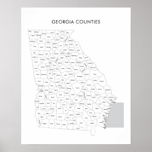 Georgia counties map met provincienamen poster (Voorkant)