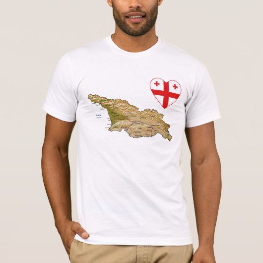 Georgia Flag Heart en Map T-Shirt (Voorkant)