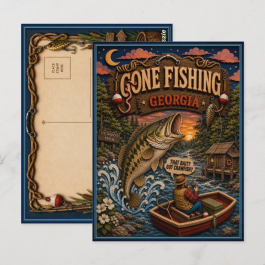 Georgia Gone Fishing Grootbekbaars Briefkaart (Voorkant / Achterkant)
