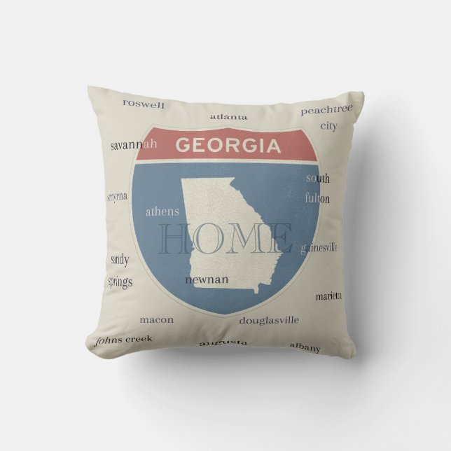 Georgia Home Throw Pillow with Cities – Custom Kussen (Voorkant)