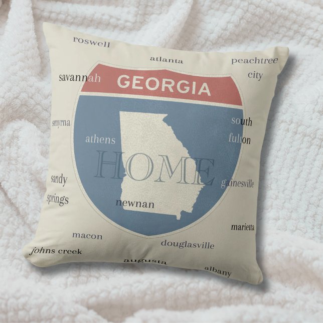 Georgia Home Throw Pillow with Cities – Custom Kussen (This throw pillow is a great addition to any room in your Georgia home!)
