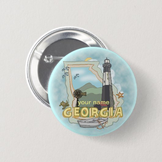 Georgia Lighthouse-pinknop Ronde Button 5,7 Cm (Voorkant /achterkant)
