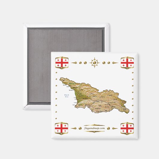 Georgia Map + Flags Magnet (Voorkant / Achterkant)