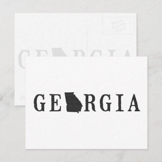 Georgia Map met briefing staat Word Art Black Briefkaart (Voorkant / Achterkant)