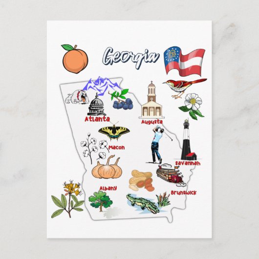 Georgia Map met toeristische bestemmingen Briefkaart (Voorkant)