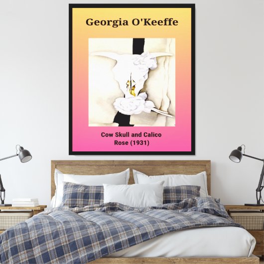 Georgia O'Keeffe: Koe schedel en Calico Roos (1931 Canvas Afdruk (Insitu (Slaapkamer))