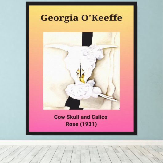 Georgia O'Keeffe: Koe schedel en Calico Roos (1931 Canvas Afdruk (Insitu (Houten vloer))
