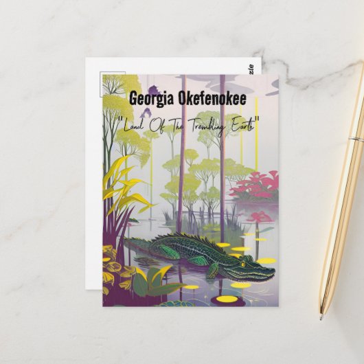 Georgia Okefenokee Land van de Trembling Earth Briefkaart (Voorkant / Achterkant in situ)