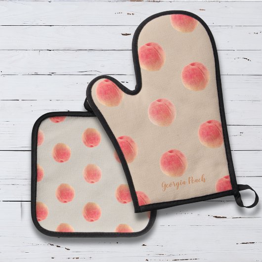 Georgia Peach Pattern Oven Mitt & Pot Holder Set 