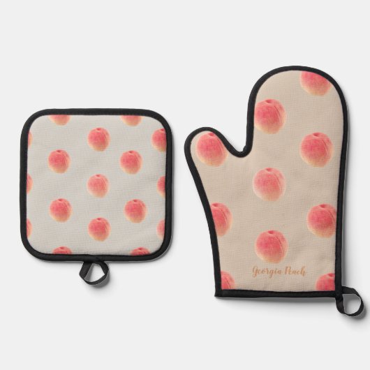 Georgia Peach Pattern Oven Mitt & Pot Holder Set  (Voorkant)
