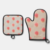 Georgia Peach Pattern Ovenwant en Pannenlap Set  (Voorkant)